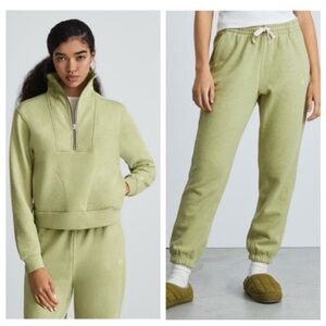 Everlane The Track Half-Zip and Jogger Sage Green “Laurel” Organic Cotton Set